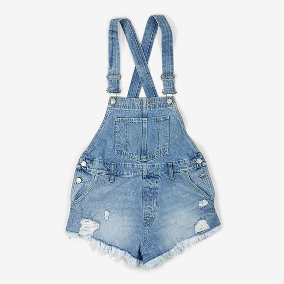 Free People We The Free June Shortall Size 25 Blue Cotton Denim Romper Overalls - Picture 1 of 4